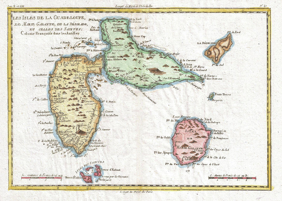 Vintage Map Of Guadeloupe - 1780 Drawing