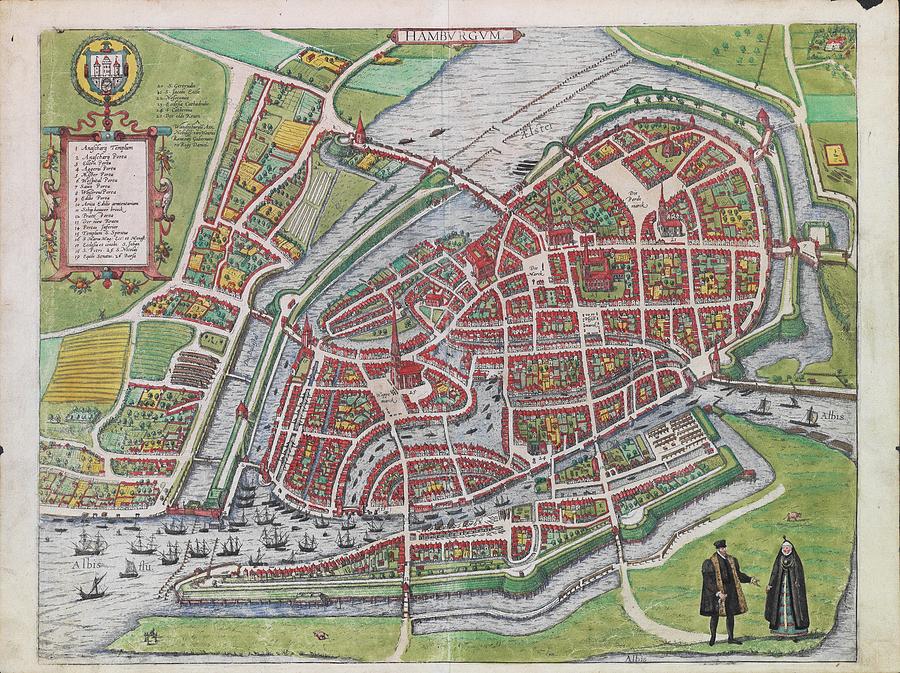 Vintage Map Of Hamburg Germany - 1590 Drawing