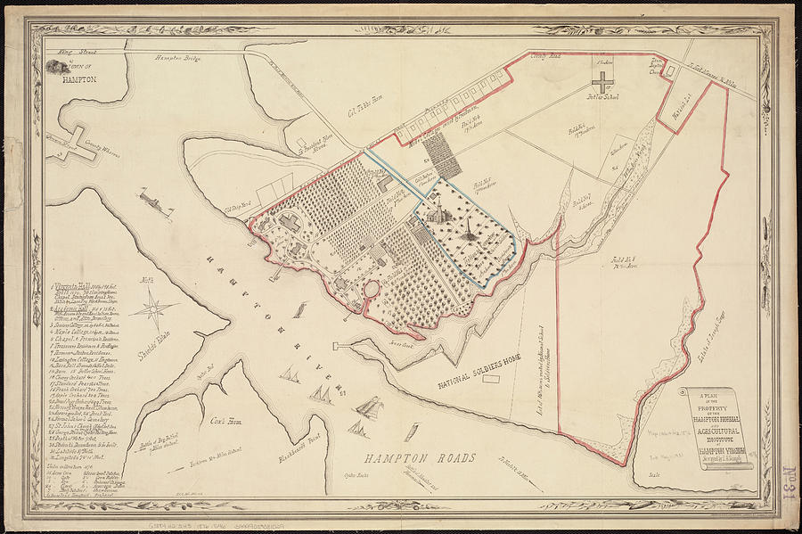 Vintage Map Of Hampton Virginia - 1867 Drawing