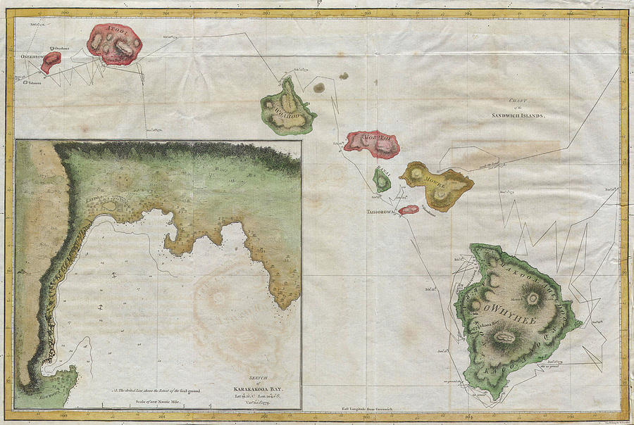 Vintage Map Of Hawaii - 1785 Drawing
