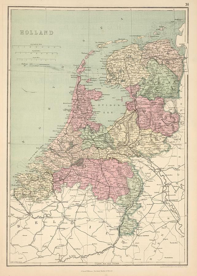 Vintage Map of Holland - 1873 Drawing by CartographyAssociates - Pixels