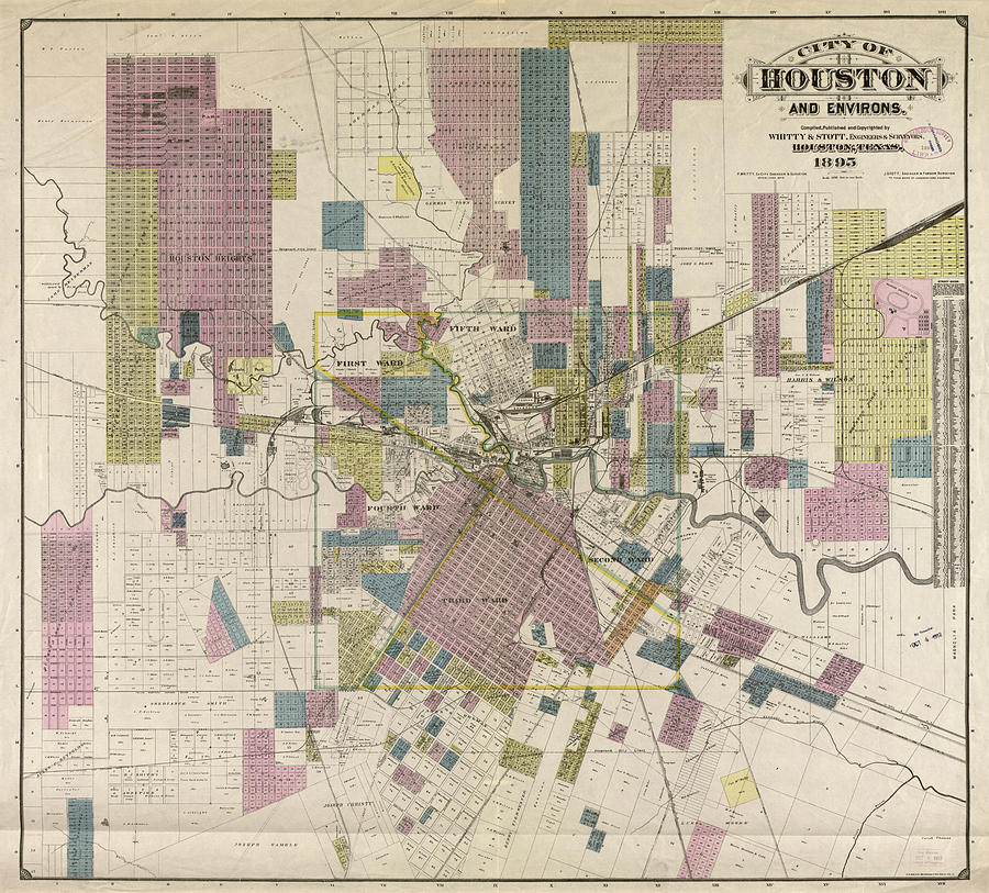 Vintage Map Of Houston Texas - 1895 Drawing