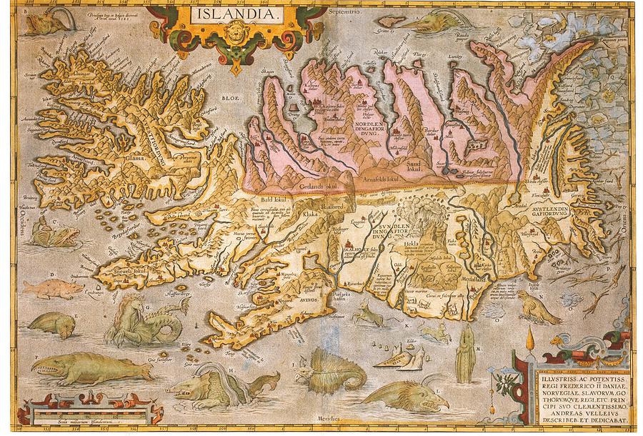 Vintage Map Of Iceland - 1590 Drawing