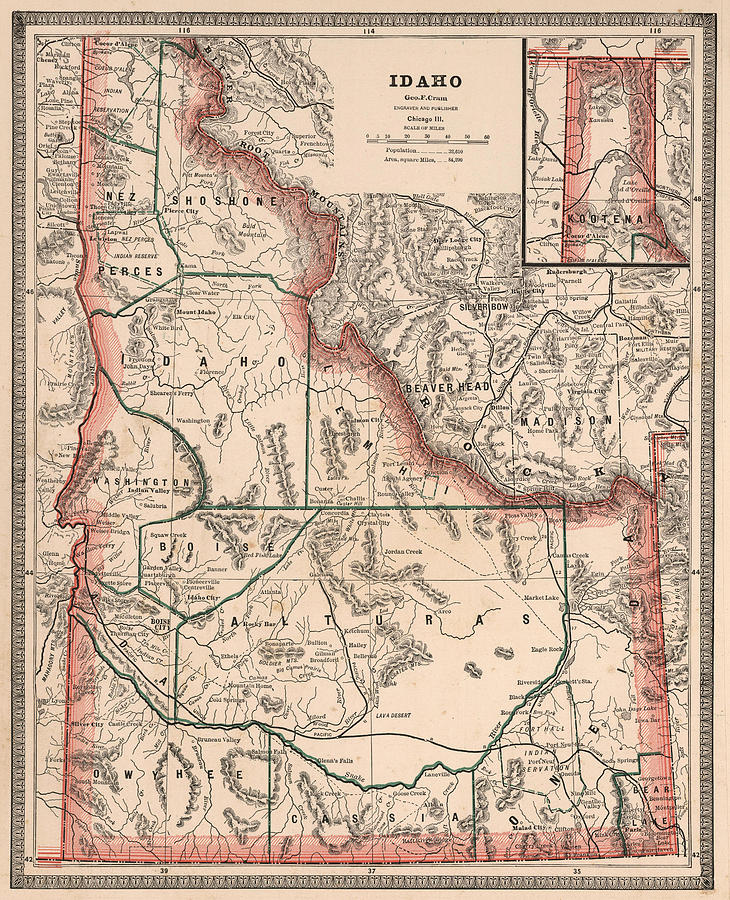 Vintage Map of Idaho 1883 Drawing by CartographyAssociates Fine Art