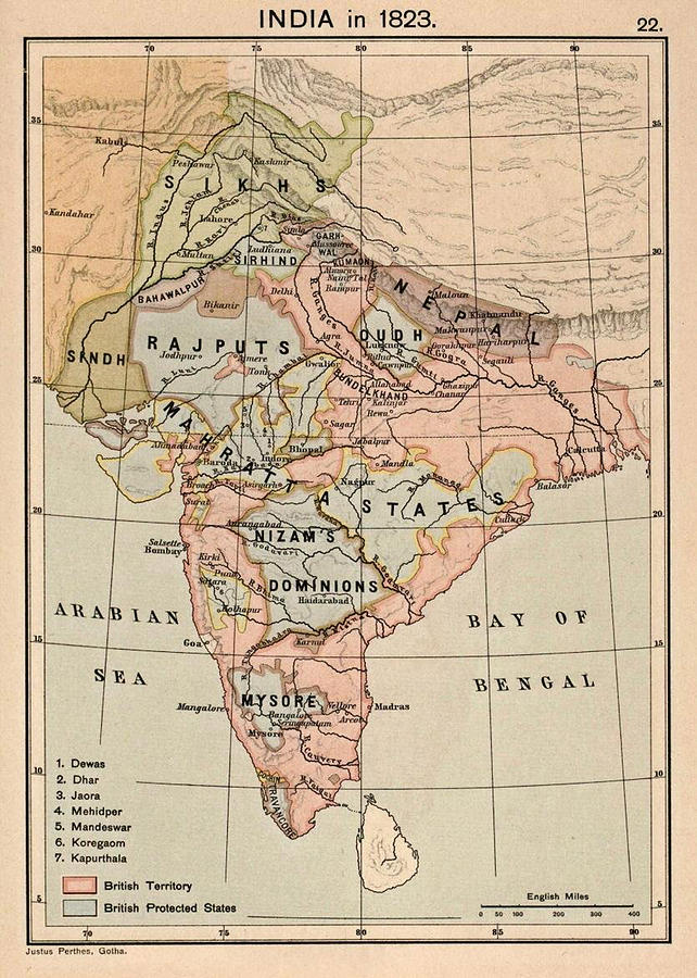 Vintage Map of India - 1823 Drawing by CartographyAssociates - Fine Art ...