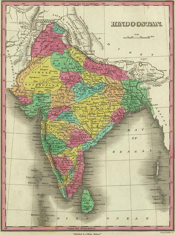 Vintage Map Of India - 1831 Drawing