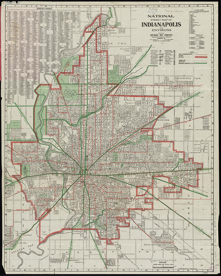 Vintage Map Of Indianapolis Indiana - 1921 Drawing