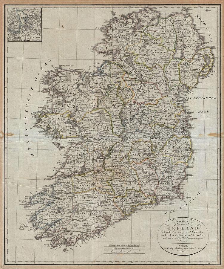 Vintage Map Of Ireland - 1804 Drawing