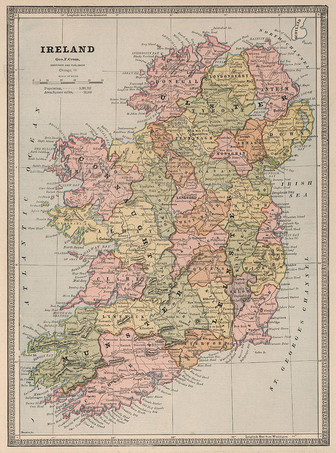 Vintage Map of Ireland - 1883 Drawing by CartographyAssociates - Pixels