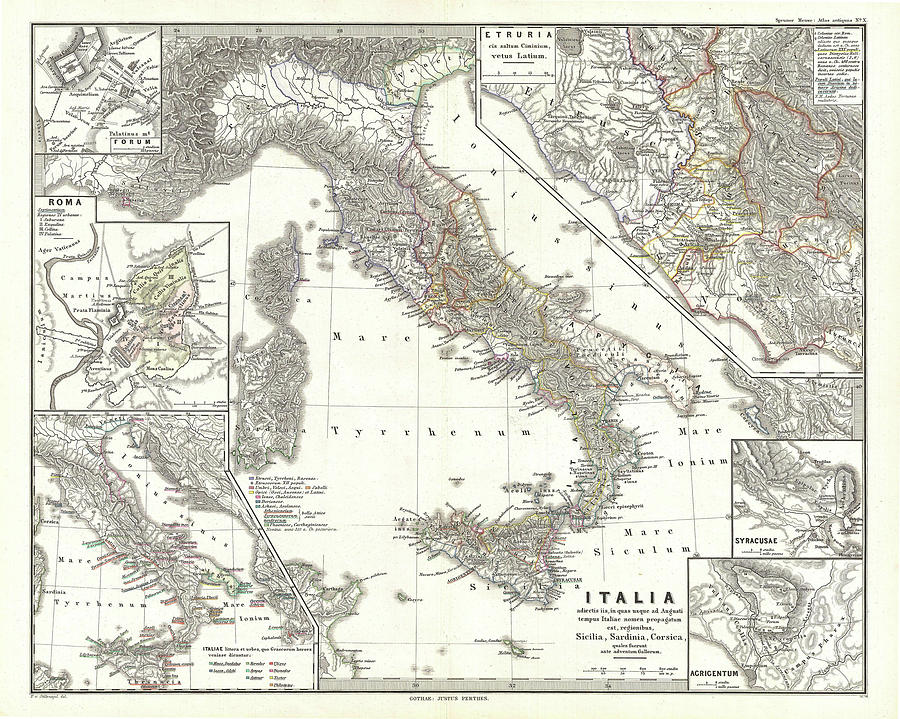 Vintage Map of Italy - 1865 Drawing by CartographyAssociates