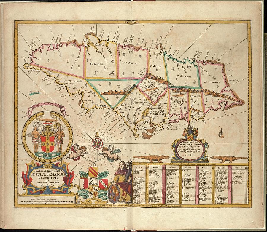 Vintage Map Of Jamaica - 1672 Drawing
