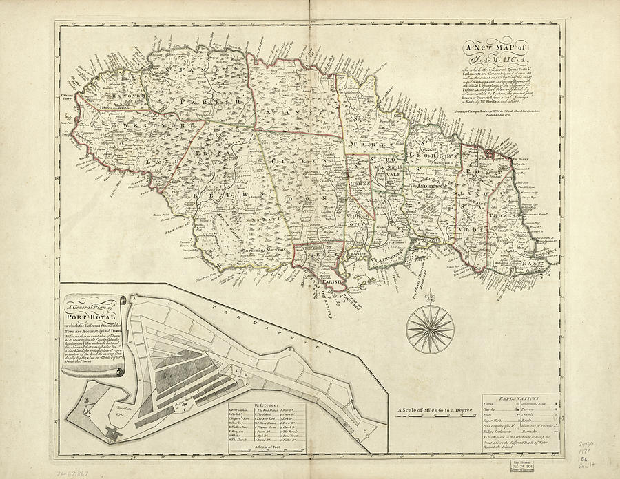Vintage Map Of Jamaica - 1771 Drawing