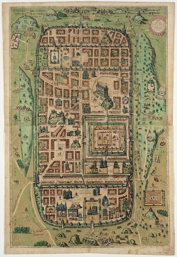 Vintage Map Of Jerusalem Israel - 1584 Drawing