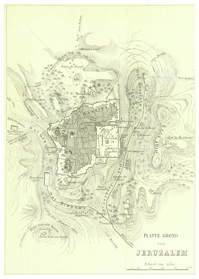 Vintage Map Of Jerusalem Israel - 1859 Drawing