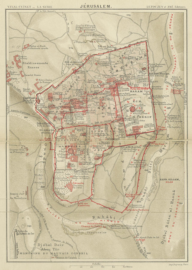 Vintage Map Of Jerusalem Israel - 1896 Drawing