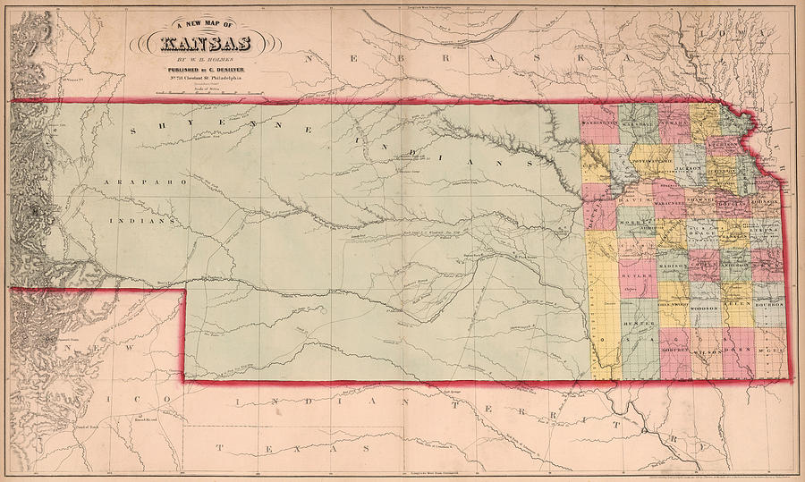 Vintage Map of Kansas 1859 Drawing by CartographyAssociates