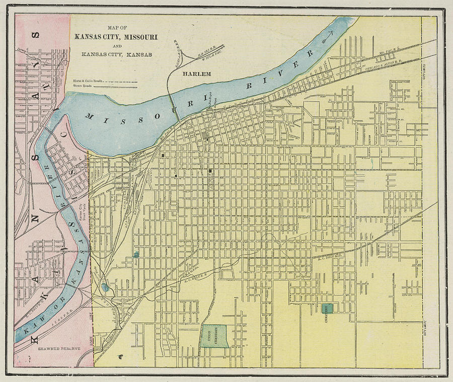 Vintage Map of Kansas City Missouri - 1901 Drawing by CartographyAssociates