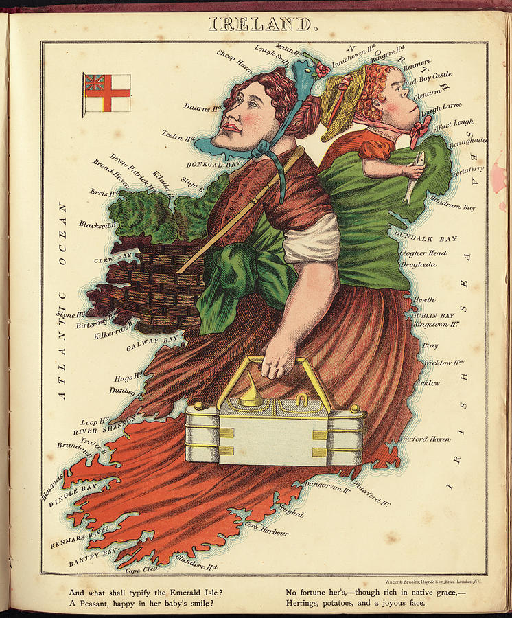 Vintage Map Of Lady Ireland - 1868 Drawing