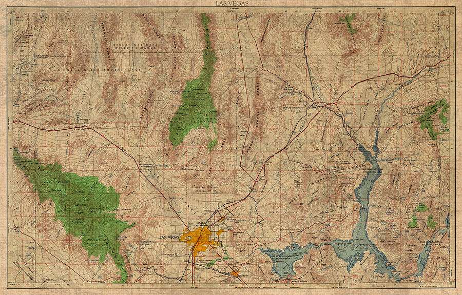 YellowMaps Las Vegas NV topo map, 1:250000 Scale, 1 X 2 Degree, Historical,  1957, Updated 1957, 22.8 x 32.2 in