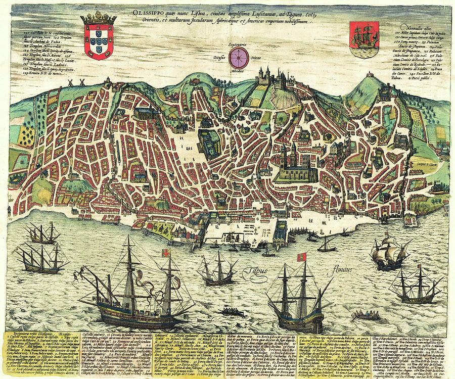 Vintage Map Of Lisbon Portugal - 1598 Drawing