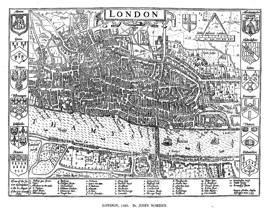 Vintage Map Of London England - 1593 Drawing