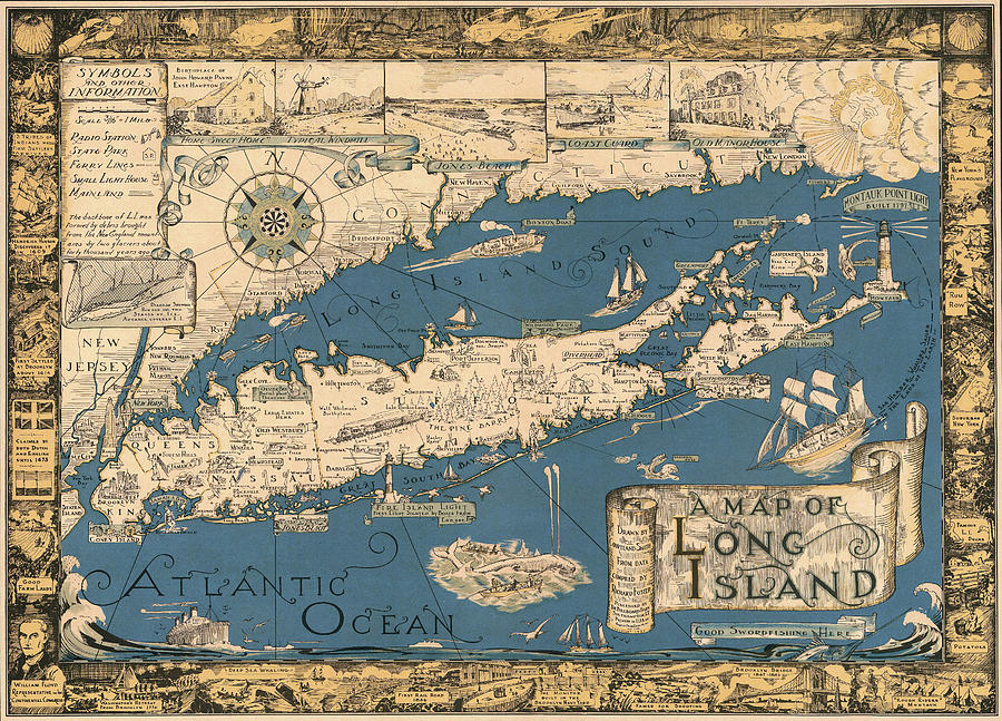 Vintage Map of Long Island Photograph by James Kirkikis
