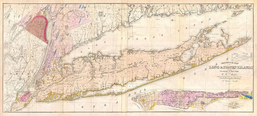 Long Island Drawing - Vintage Map of Long Island New York by CartographyAssociates