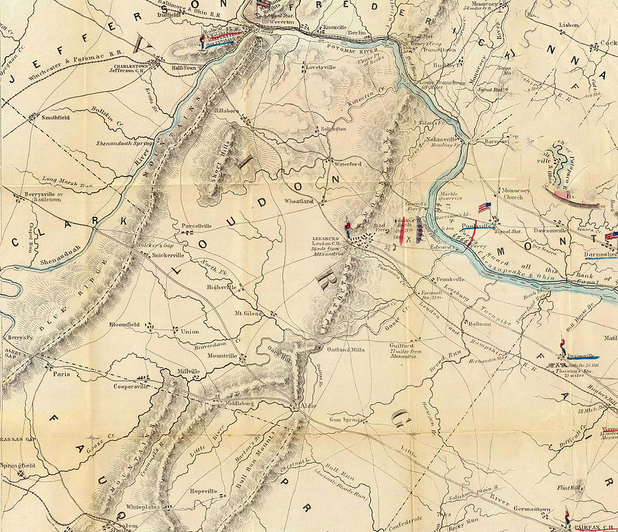 Vintage Map of Loudoun County Battlefields - 1862 Drawing by ...