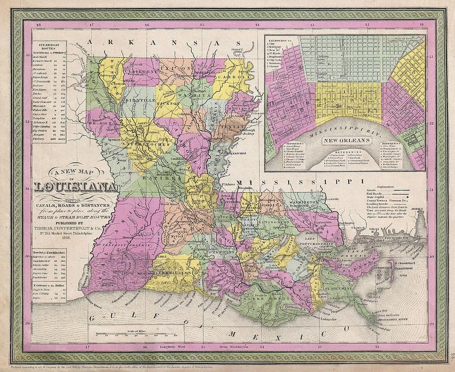 Vintage LOUISIANA Map Adorable Beautifully Illustrated