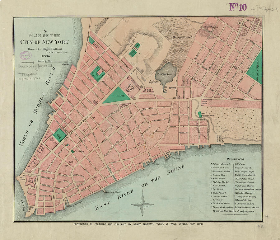 Vintage Map Of Lower Manhattan 1776 Drawing By Cartographyassociates