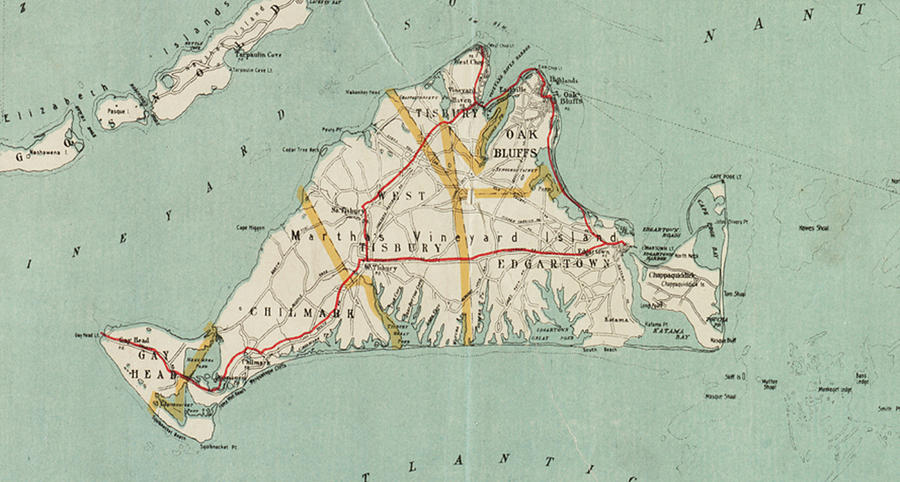 Vintage Map of Marthas Vineyard - 1917 Drawing by CartographyAssociates