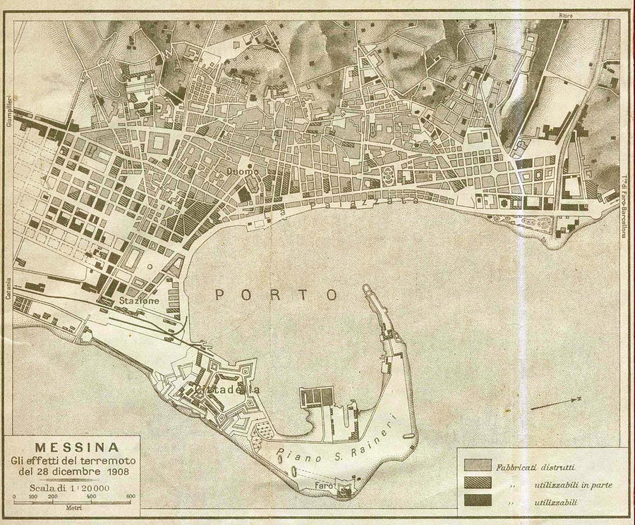 Vintage Map Of Messina Italy - 1900 Drawing