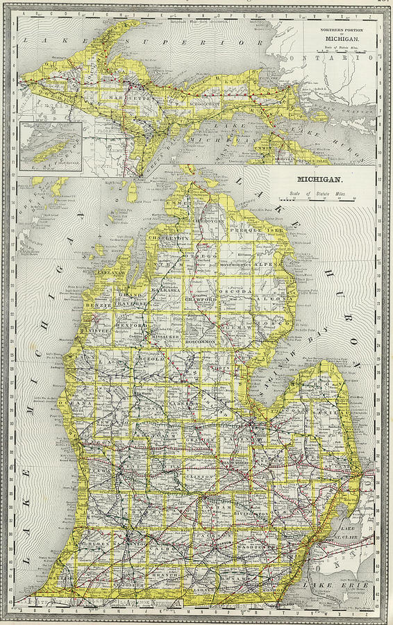 Vintage Map of Michigan - 1889 Drawing by CartographyAssociates | Pixels