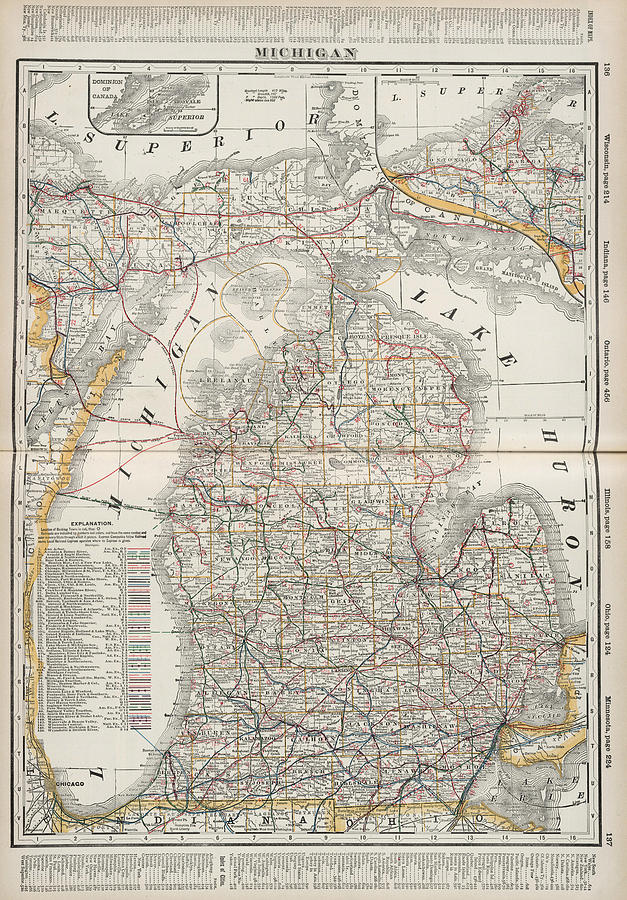 Vintage Map of Michigan - 1901 Drawing by CartographyAssociates - Pixels