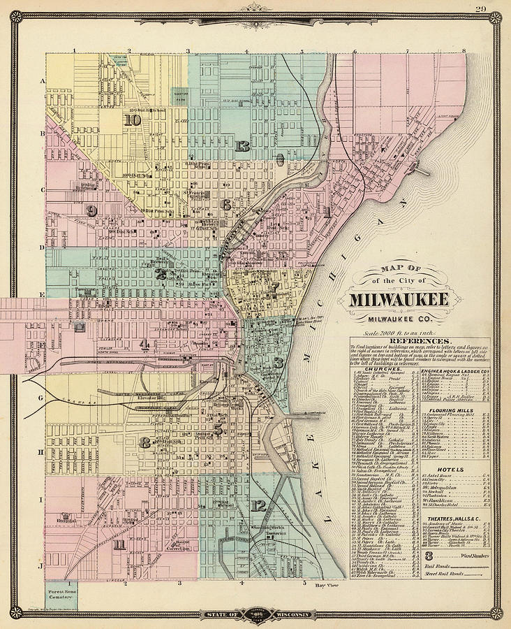 Vintage Map of Milwaukee Wisconsin - 1878 Drawing by ...