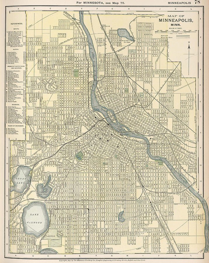 Minneapolis Drawing - Vintage Map of Minneapolis MN - 1891 by CartographyAssociates