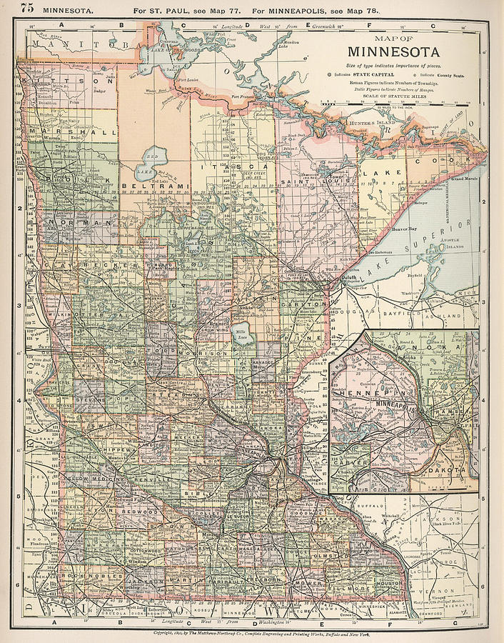 Vintage Map of Minnesota - 1891 Drawing by CartographyAssociates - Pixels