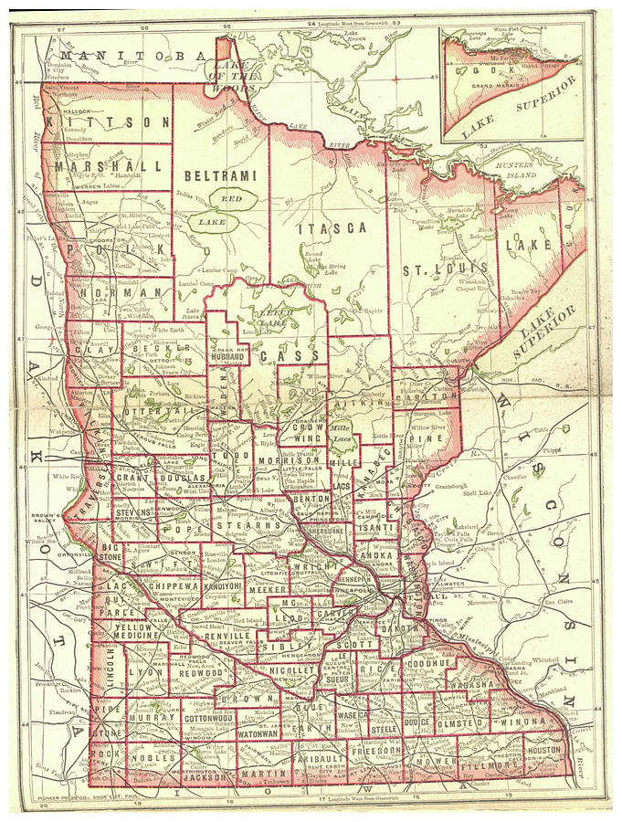 Vintage Map of Minnesota - 1893 Drawing by CartographyAssociates | Fine ...