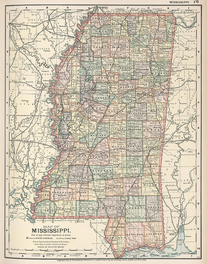 Vintage Map of Mississippi - 1891 Drawing by CartographyAssociates ...