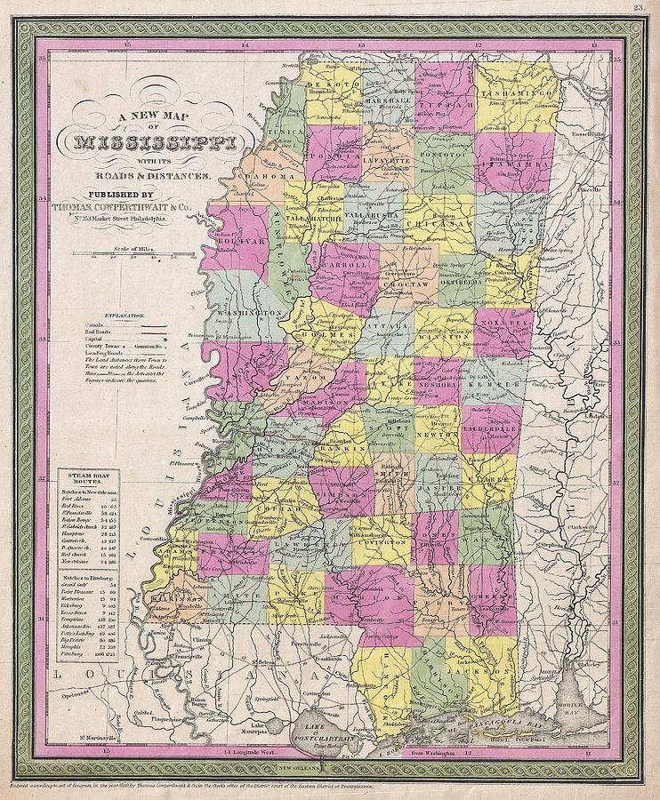 Vintage Map of Mississippi Drawing by CartographyAssociates Pixels