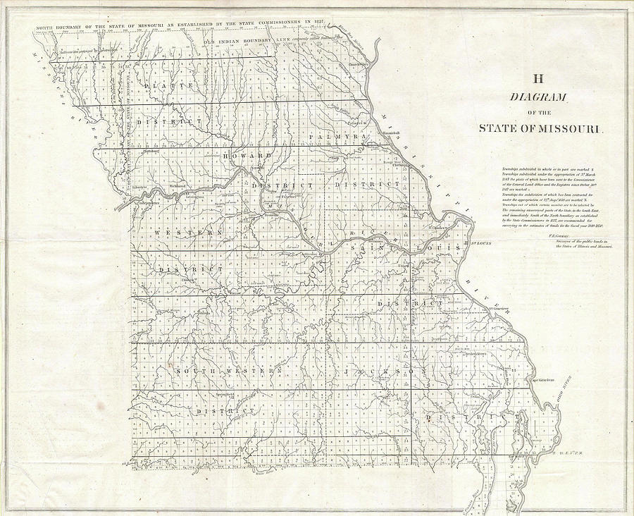 Vintage Map Of Missouri - 1850 Drawing