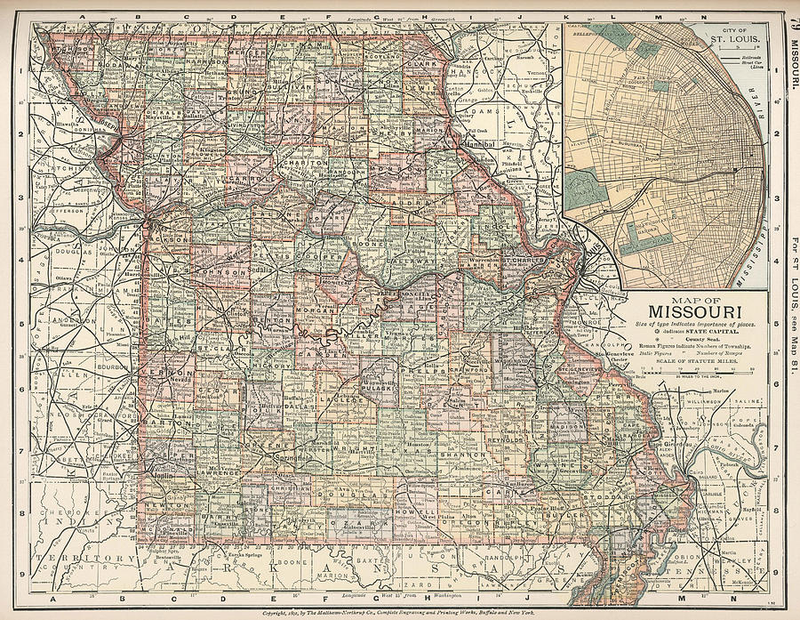 Vintage Map of Missouri - 1891 Drawing by CartographyAssociates - Fine ...