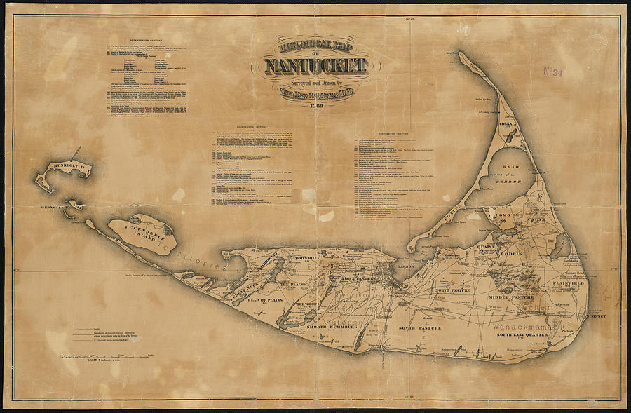 Vintage Map of Nantucket - 1869 Drawing by CartographyAssociates - Fine ...
