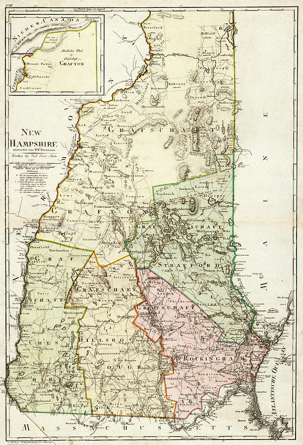 Vintage Map of New Hampshire - 1796 Drawing by CartographyAssociates ...