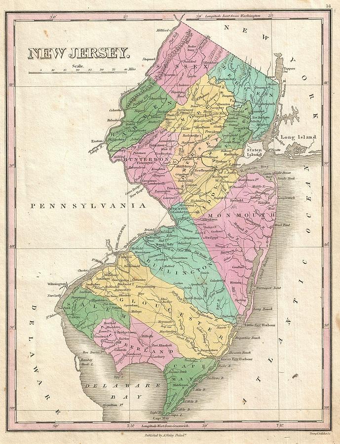 Vintage Map of New Jersey Drawing by CartographyAssociates Fine Art