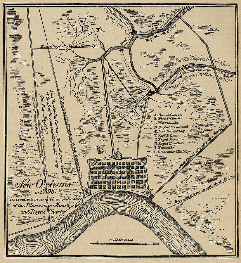 Vintage Map Of New Orleans Louisiana - 1798 Drawing by