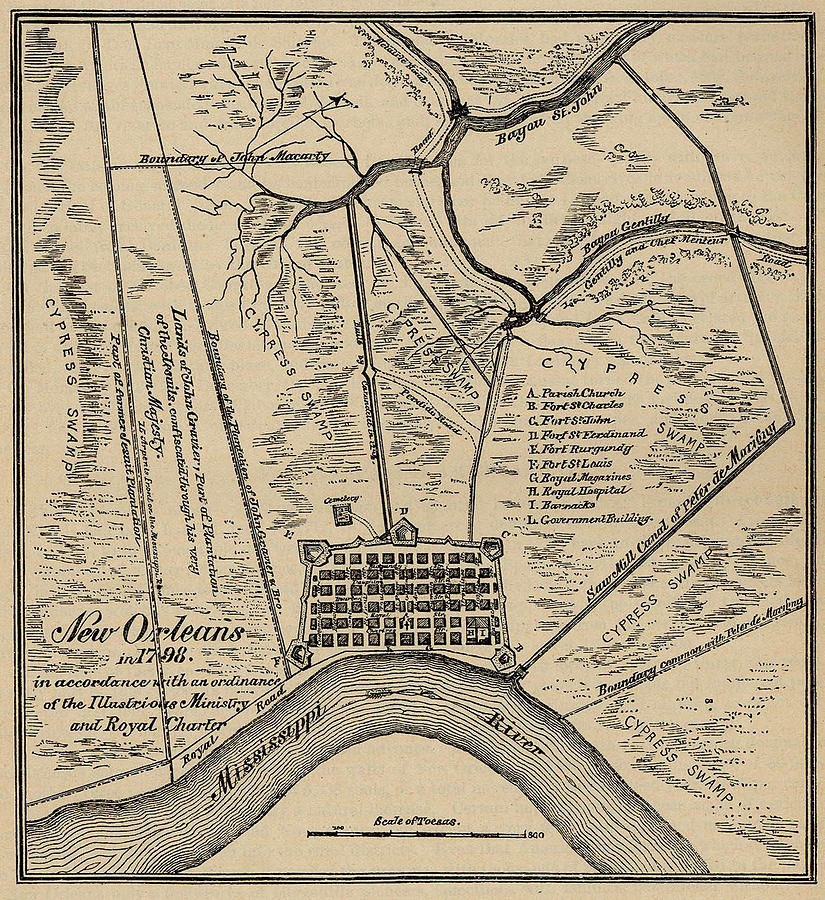 1875 New Orleans Louisiana Map - Vintage Map of New Orleans Translated from  the Original Spanish Plan Dated 1798 - New Orleans Art Wall Decor Poster  Print 