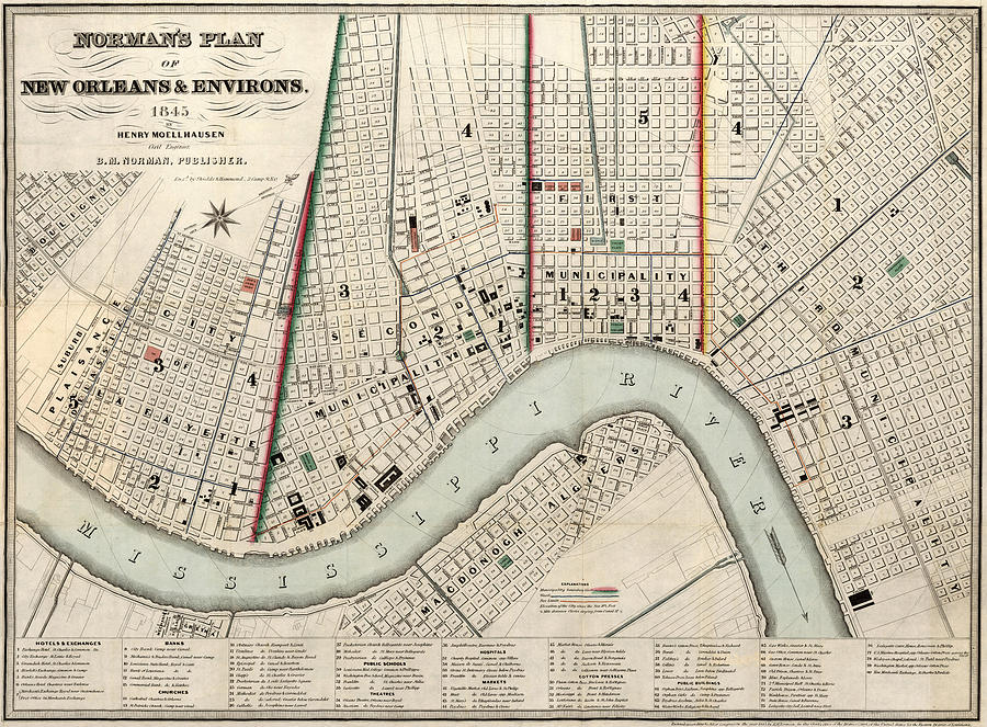 New Orleans Antique Map Print - Winter Museo