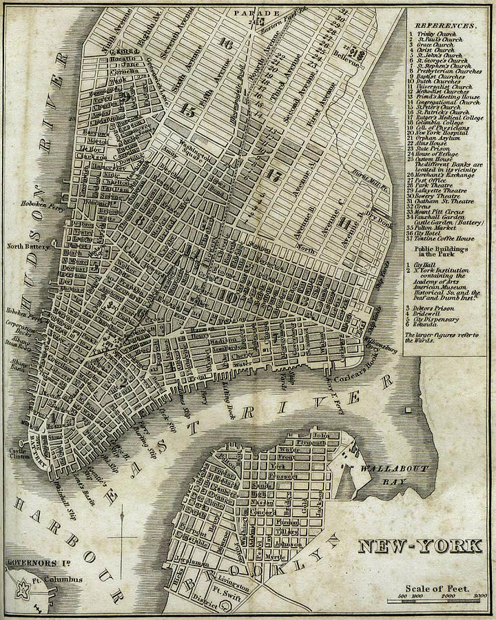 Vintage Map of New York City - 1842 Drawing by CartographyAssociates ...