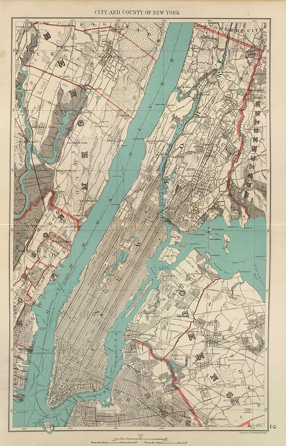 New York City Drawing - Vintage Map of New York City - 1890 by CartographyAssociates